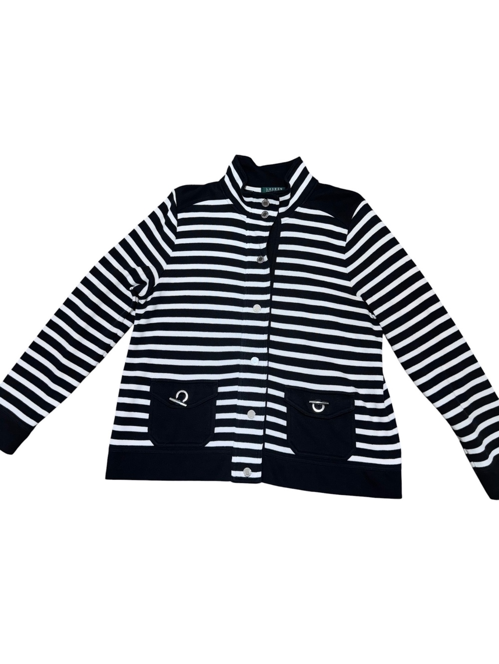Lauren Ralph Lauren Womens Sz XL Striped 100% Cotton Cardigan Jacket Black White